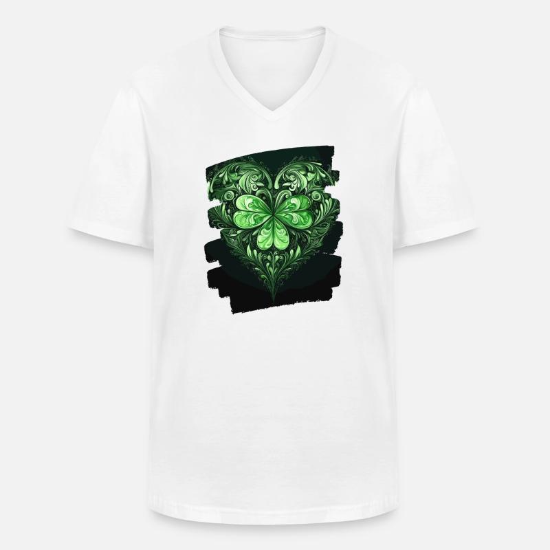 St. Patricks day Kleeblatt Herz - Männer-T-Shirt mit V-Ausschnitt - Weiß
