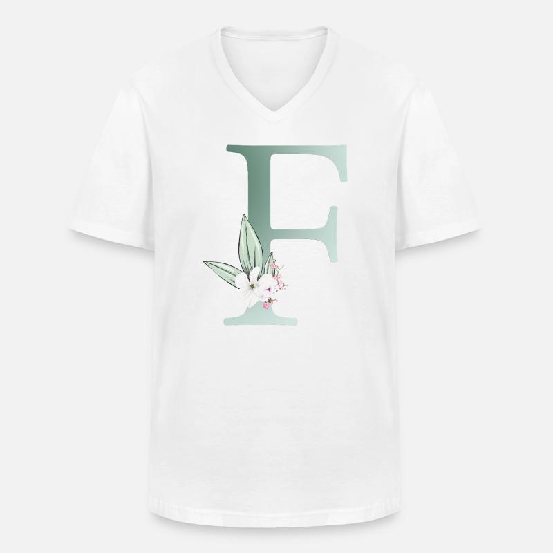 F Monogramm, Floral, personalisierbar - Männer-T-Shirt mit V-Ausschnitt - Weiß