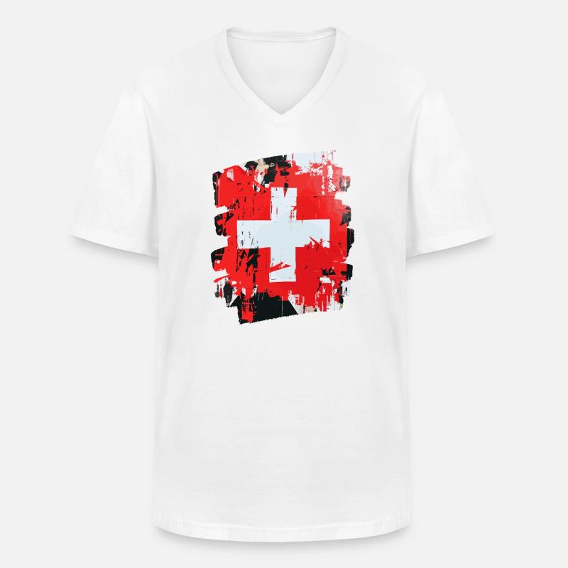 Schweizer Flagge Schweiz - Männer-T-Shirt mit V-Ausschnitt - Weiß