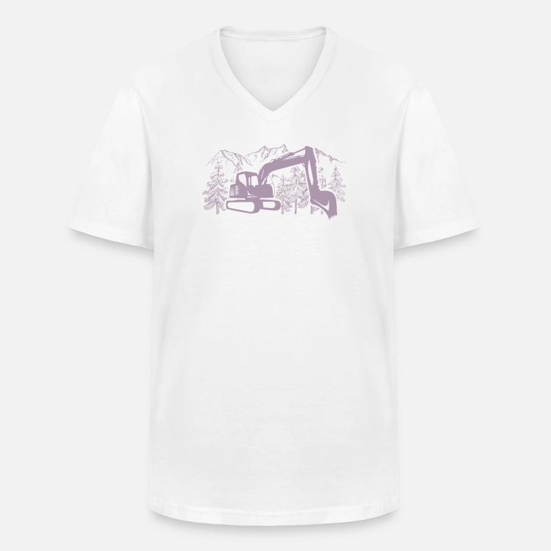 Bagger Silhouette Baugeräteführer Arbeit - Männer-T-Shirt mit V-Ausschnitt - Weiß