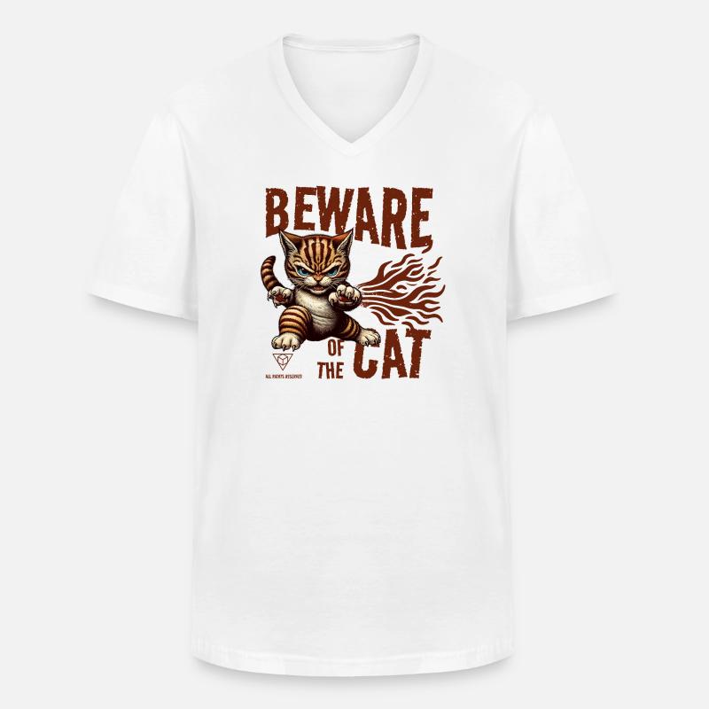 Vorsicht vor der Katze - Männer-T-Shirt mit V-Ausschnitt - Weiß
