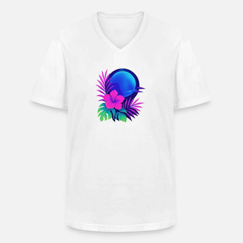 Neon Tropic Moon - Männer-T-Shirt mit V-Ausschnitt - Weiß