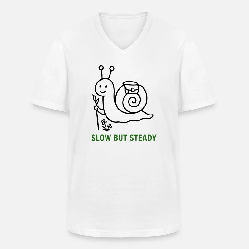 Wanderschnecke Slow but Steady - Männer-T-Shirt mit V-Ausschnitt - Weiß