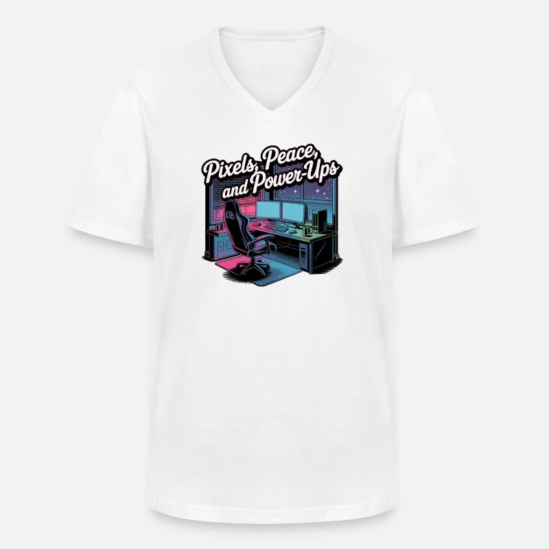 Pixels, Peace & Power-Ups – Gaming-Setup - Männer-T-Shirt mit V-Ausschnitt - Weiß