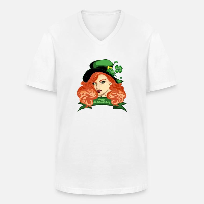 St. Patricks Pinup-Kleeblatthut - Männer-T-Shirt mit V-Ausschnitt - Weiß