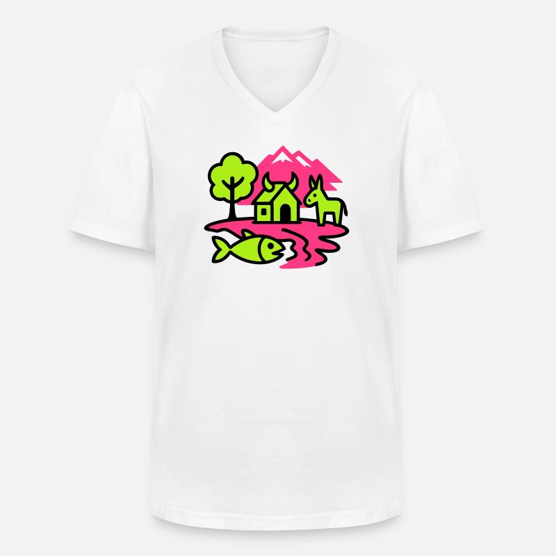 Naive Pop-Art Landschaft - Männer-T-Shirt mit V-Ausschnitt - Weiß