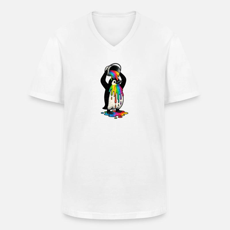 Bunter Pinguin mit Farbeimer - Männer-T-Shirt mit V-Ausschnitt - Weiß