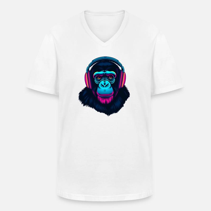 Affe als DJ - Männer-T-Shirt mit V-Ausschnitt - Weiß