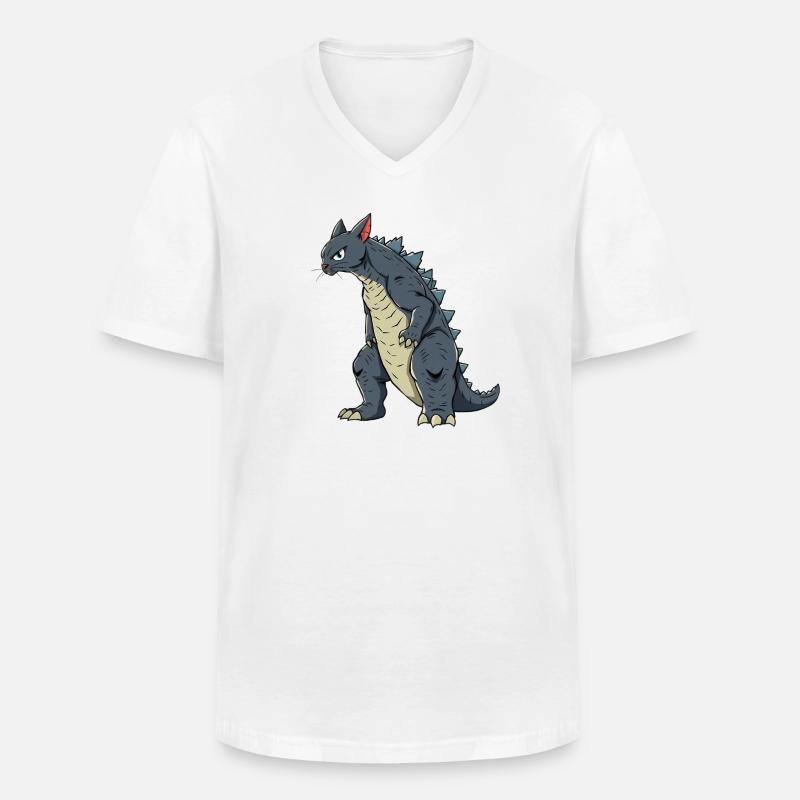 Katze als Echse - Männer-T-Shirt mit V-Ausschnitt - Weiß