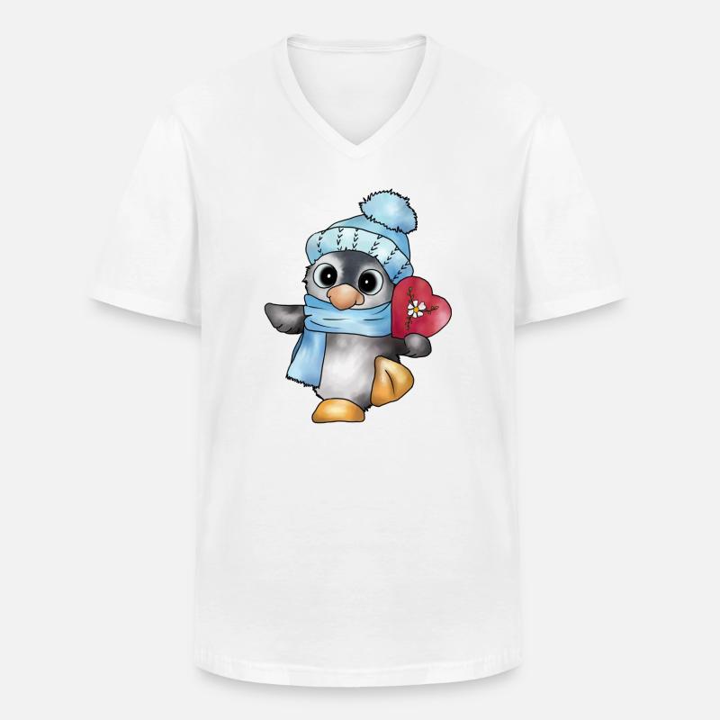 Pinguin mit Herz - Männer-T-Shirt mit V-Ausschnitt - Weiß