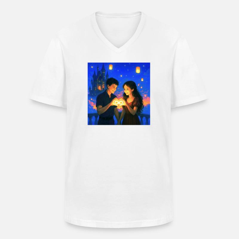 Romantisches Paar mit glühendem Infinity-Herz - Männer-T-Shirt mit V-Ausschnitt - Weiß