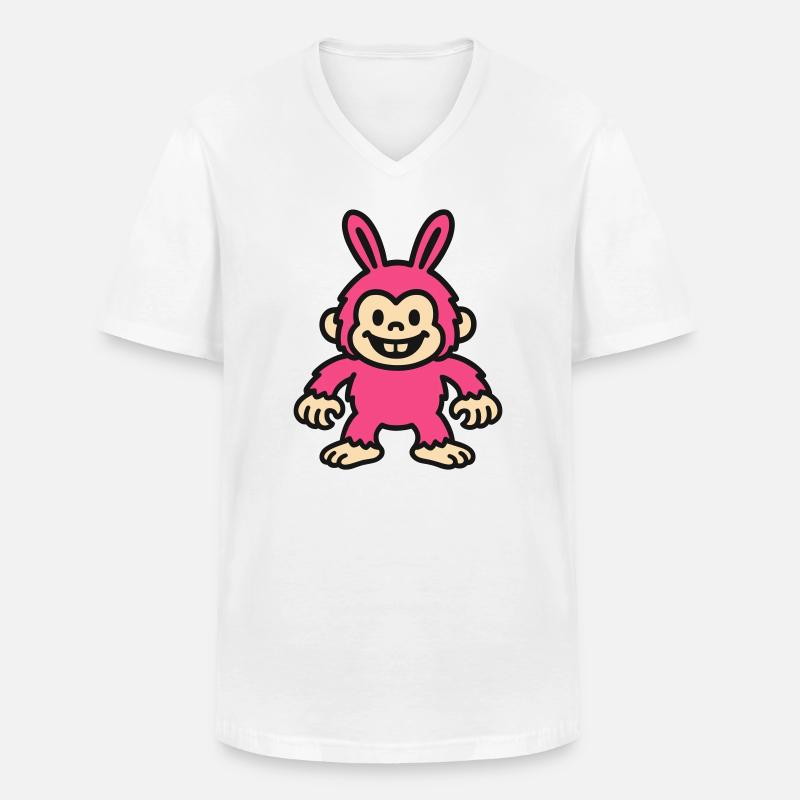 Rabbit Monkey - Männer-T-Shirt mit V-Ausschnitt - Weiß