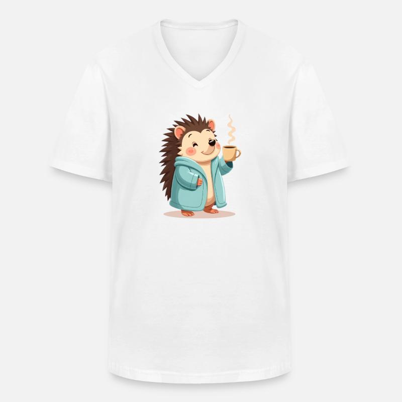 Hedgehog Mit Kaffee Pullover Design - Männer-T-Shirt mit V-Ausschnitt - Weiß