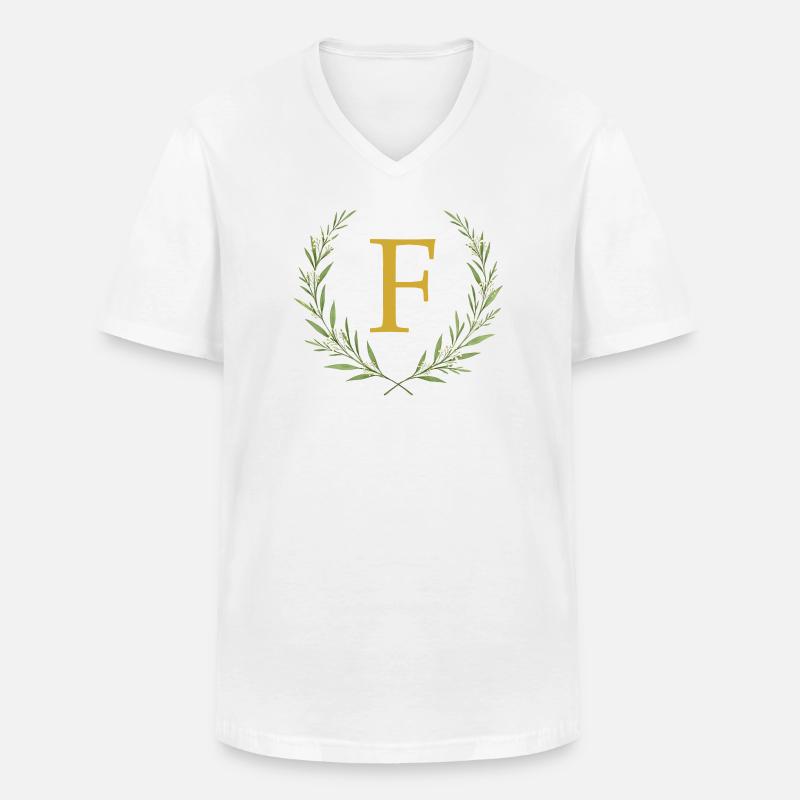 F Monogramm, Eukalyptus Kranz, personalisierbar - Männer-T-Shirt mit V-Ausschnitt - Weiß