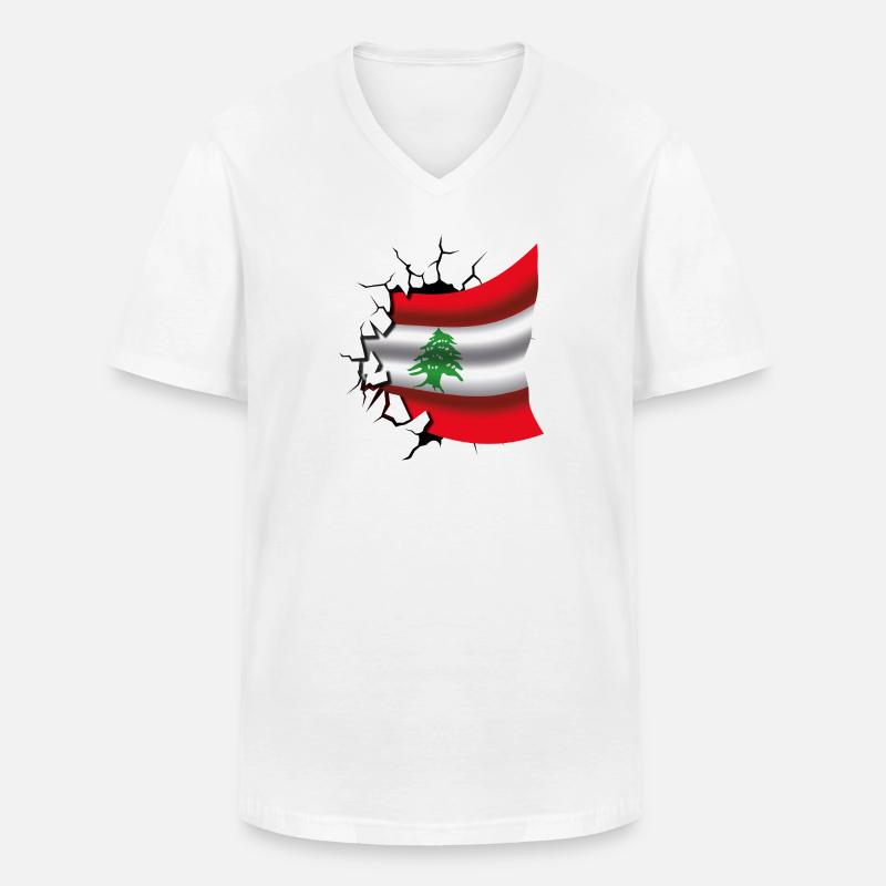 Flagge des Libanon - Flagge Broken Design - Männer-T-Shirt mit V-Ausschnitt - Weiß