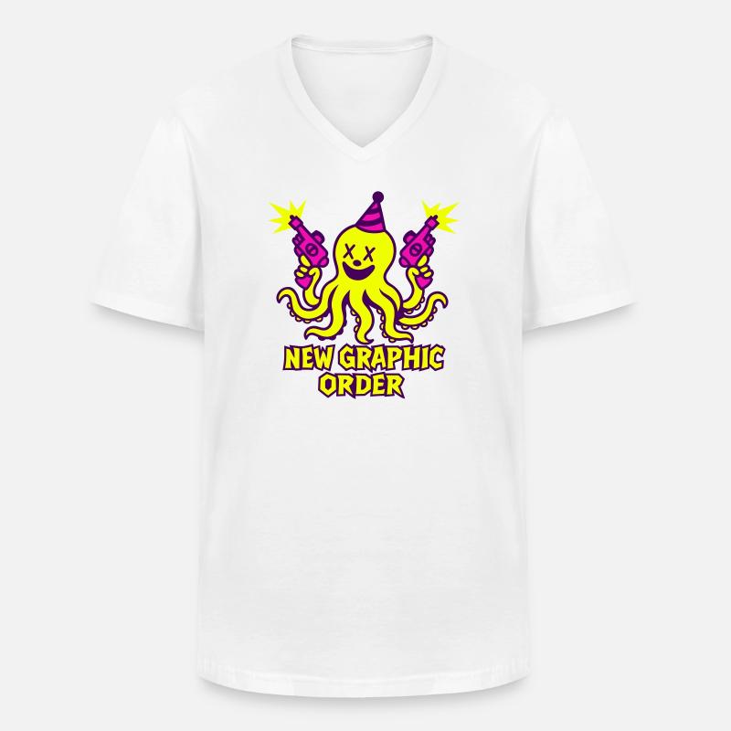 NGO Krake Neon Pop - Männer-T-Shirt mit V-Ausschnitt - Weiß