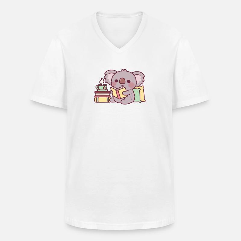 Süßer Koala, der ein Buch liest - Männer-T-Shirt mit V-Ausschnitt - Weiß
