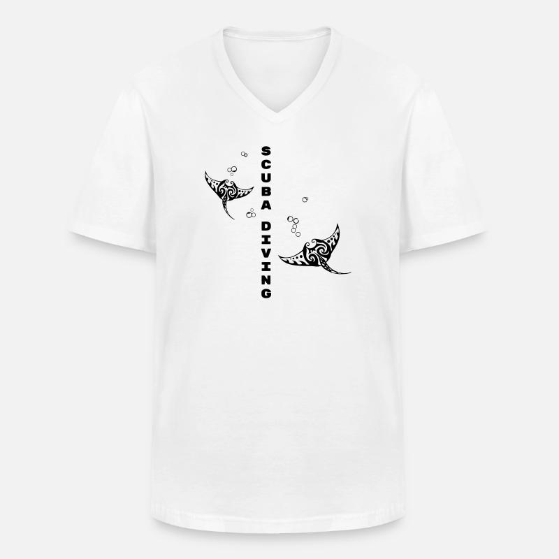 Tauchen – Stammes-Mantarochen-Design - Männer-T-Shirt mit V-Ausschnitt - Weiß