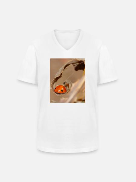 Ladybug on dried leaf - Men's V-Neck T-Shirt - white
