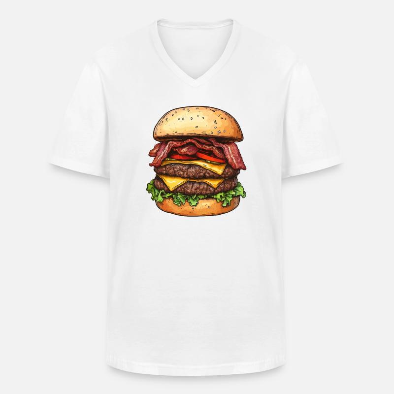 Double Bacon Cheeseburger :) - Men's V-Neck T-Shirt - white