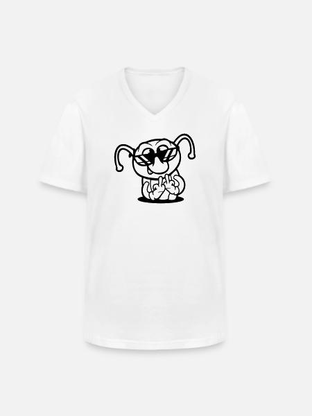 Caterpillar Middle Finger Insult Hole Sunglasses - Men's V-Neck T-Shirt - white