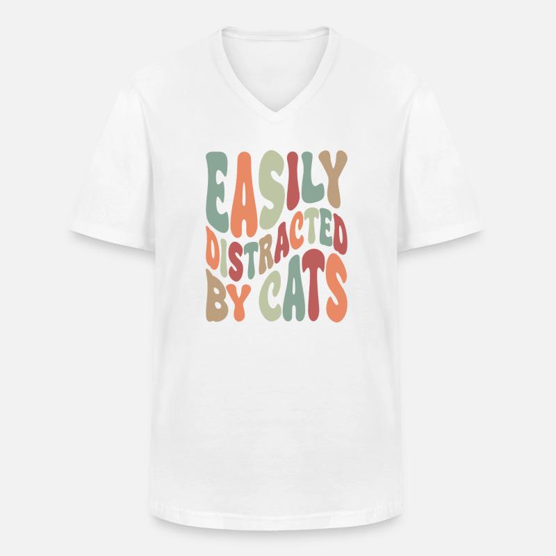 Easily Disctracted By Katzen - Männer-T-Shirt mit V-Ausschnitt - Weiß