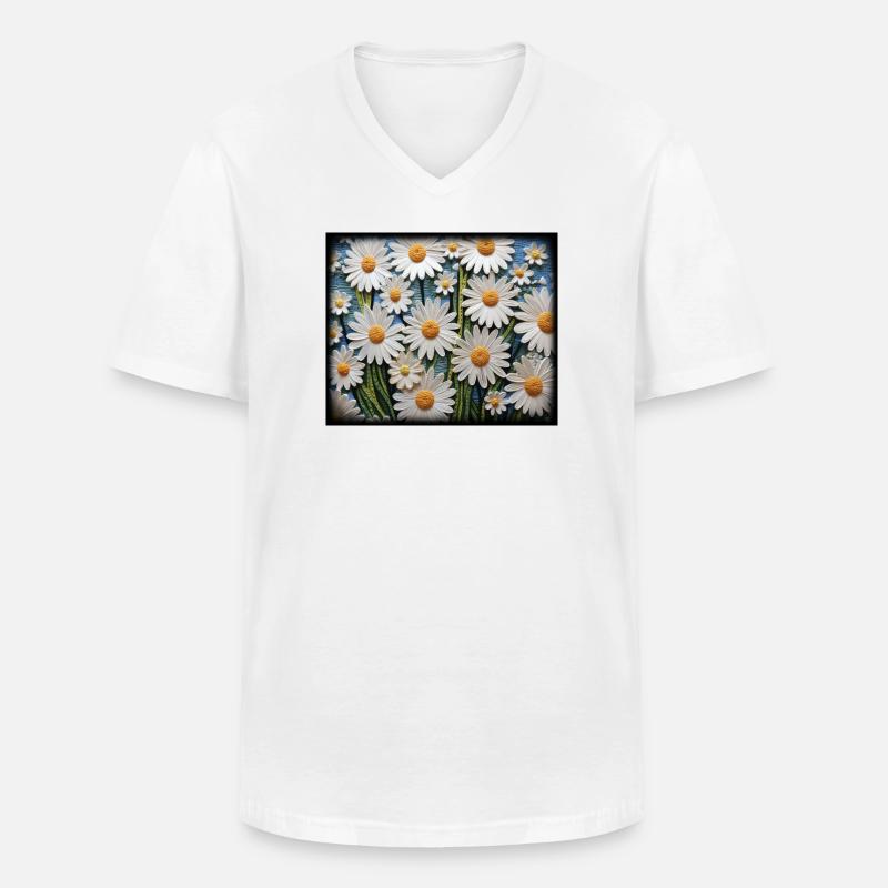 Blumenmuster Gänseblümchen Garten Hobby Design - Männer-T-Shirt mit V-Ausschnitt - Weiß