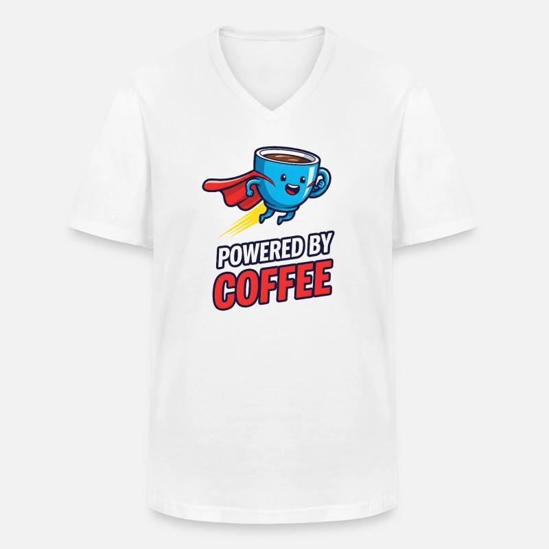Kaffee Superheld mit Cape - Männer-T-Shirt mit V-Ausschnitt - Weiß