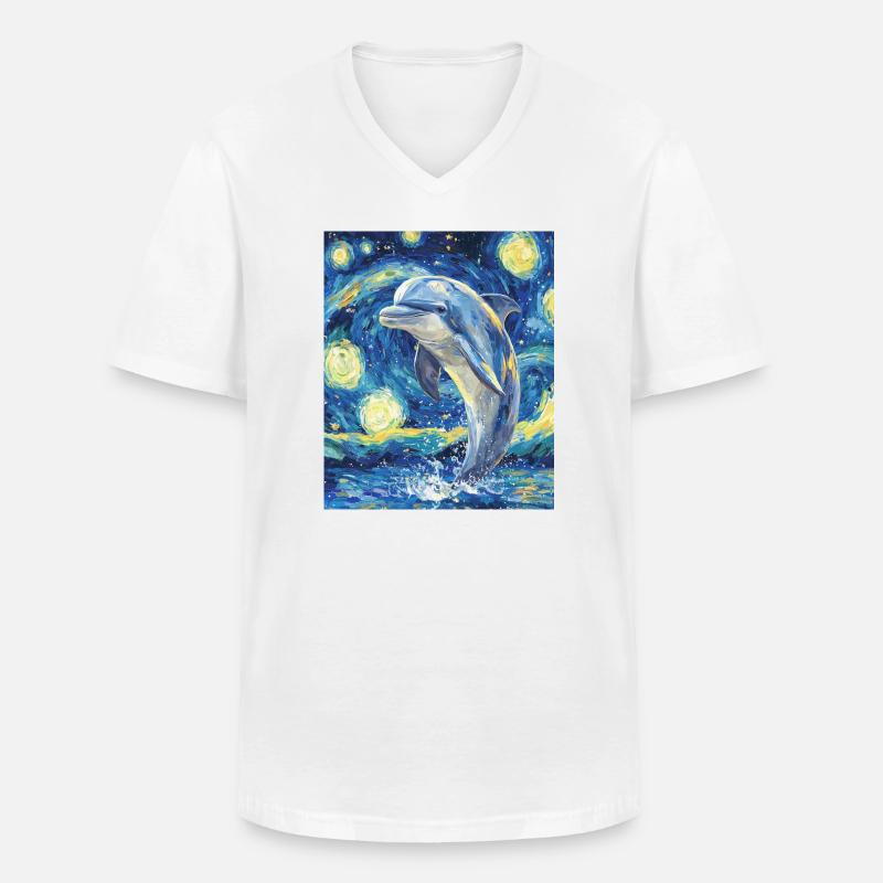Delfin Van Gogh Style Starry  - Männer-T-Shirt mit V-Ausschnitt - Weiß