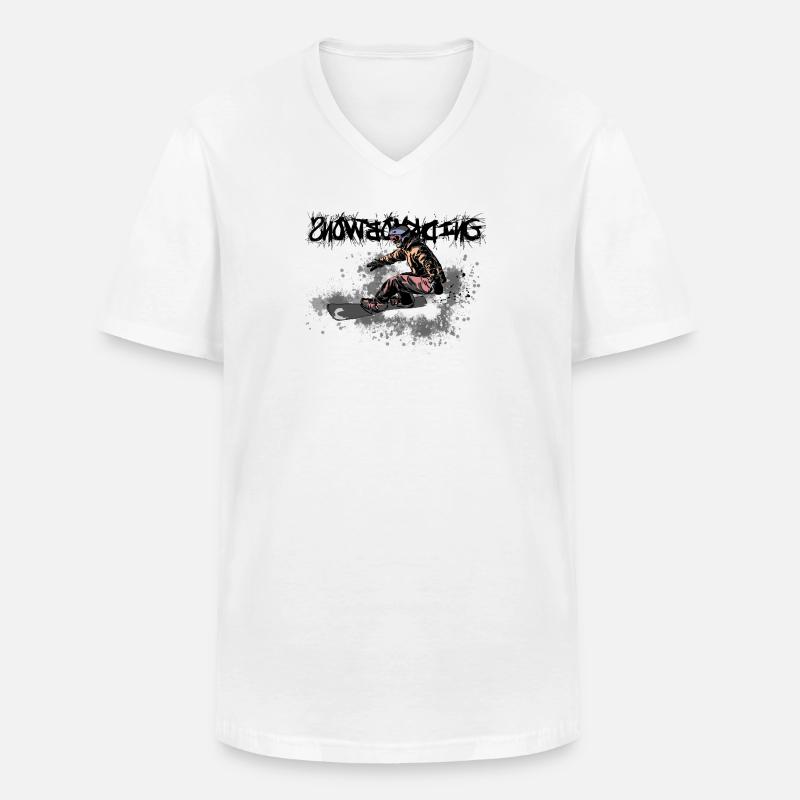 Dynamischer Snowboarder im Actionstil - Männer-T-Shirt mit V-Ausschnitt - Weiß