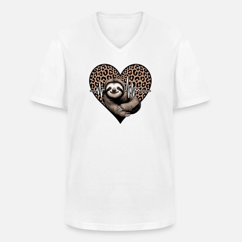 Lässiges Faultier Herz Leopard Muster - Männer-T-Shirt mit V-Ausschnitt - Weiß