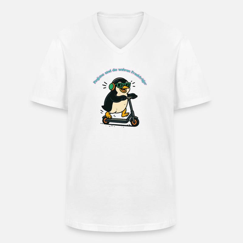 Frackpinguin auf Scooter - Männer-T-Shirt mit V-Ausschnitt - Weiß