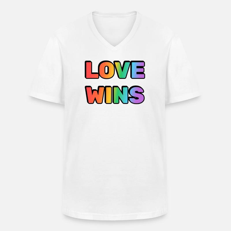 Love Wins Rainbow Gradient Text LGBT - Männer-T-Shirt mit V-Ausschnitt - Weiß