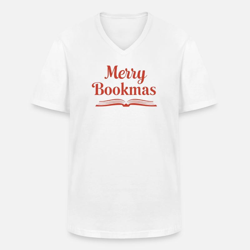 Fine Line Buch – Merry Bookmas Design - Männer-T-Shirt mit V-Ausschnitt - Weiß