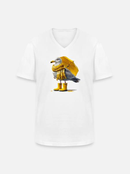 Seagull with yellow umbrella and boots - Men's V-Neck T-Shirt - white