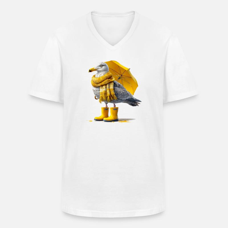 Seemöwe mit Gelbem Regenschirm und Boots - Männer-T-Shirt mit V-Ausschnitt - Weiß