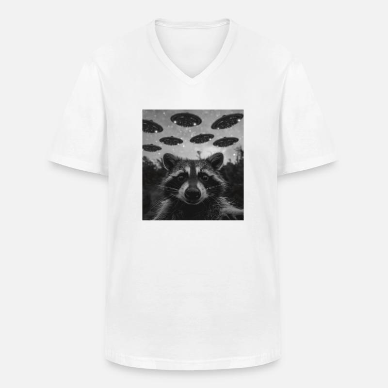 Waschbär Selfie mit Alien UFO - Männer-T-Shirt mit V-Ausschnitt - Weiß