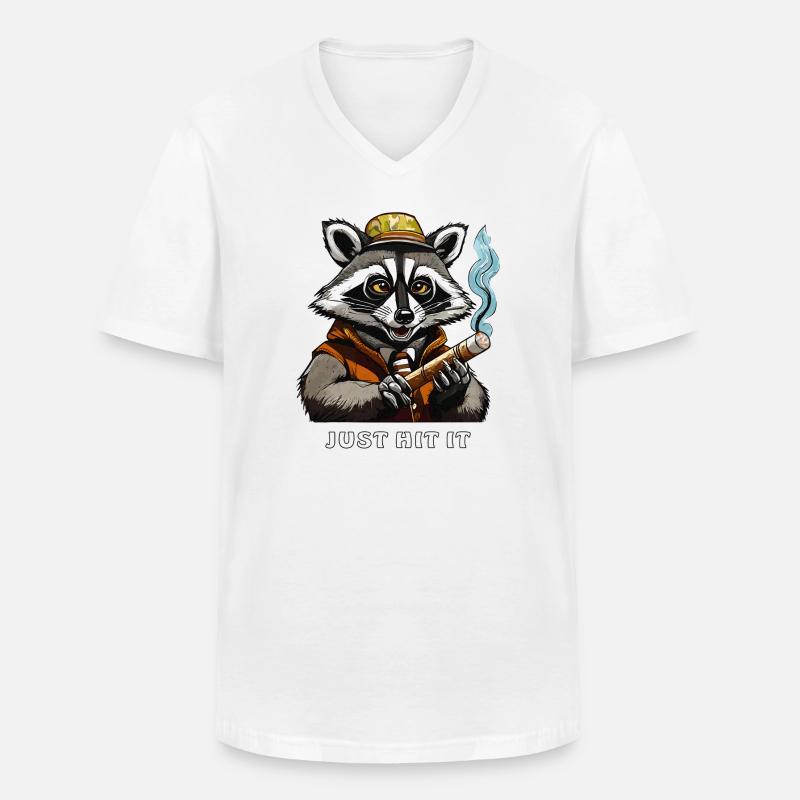 WASCHBÄR JOINT JUST HIT IT - Männer-T-Shirt mit V-Ausschnitt - Weiß