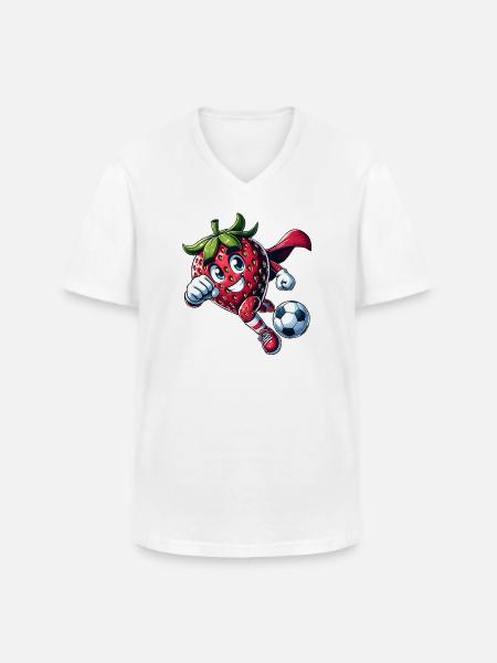 Fußball Erdbeere Superheld Kicker Comic - Männer-T-Shirt mit V-Ausschnitt - Weiß