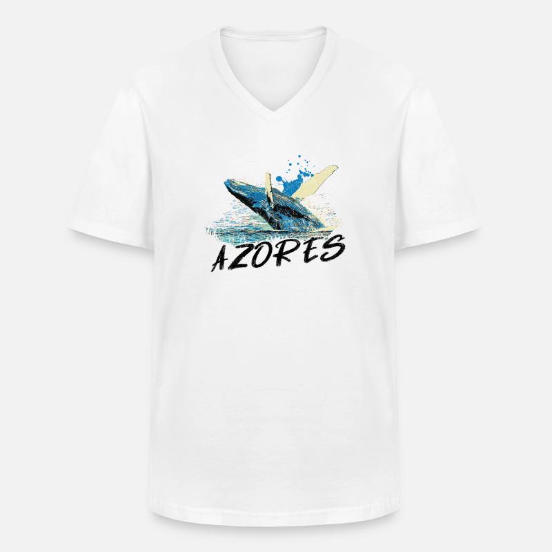 Blaue abstrakte Welle mit Buckelwal - Männer-T-Shirt mit V-Ausschnitt - Weiß