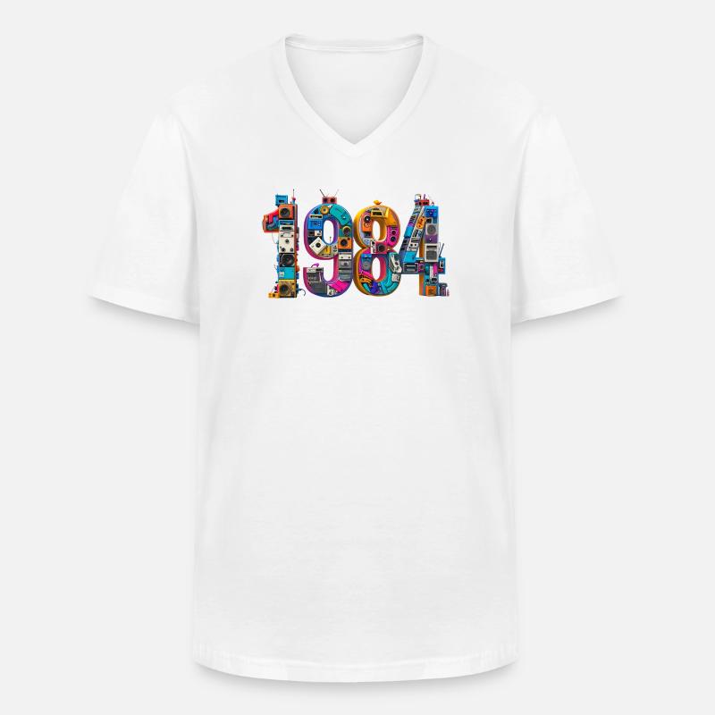 1984 – Abitur, Geburt oder Heirat  - Männer-T-Shirt mit V-Ausschnitt - Weiß