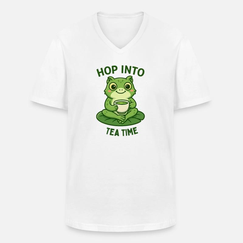 Frosch Teezeit Matcha Illustration Design  - Männer-T-Shirt mit V-Ausschnitt - Weiß