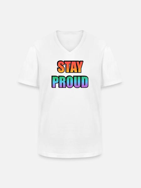 Stay Proud Gradient Text Design - Men's V-Neck T-Shirt - white