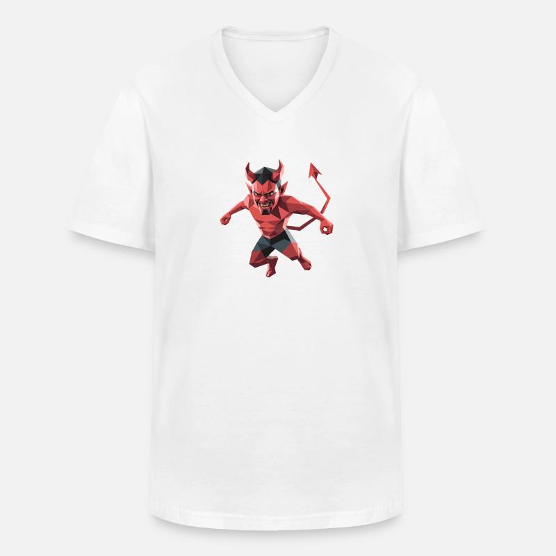 Devil - Cooles Low-Poly-Logo - Männer-T-Shirt mit V-Ausschnitt - Weiß
