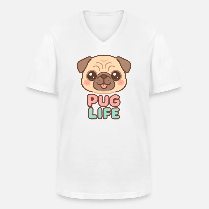 Kawaii Mops Hund - Mops Leben - Männer-T-Shirt mit V-Ausschnitt - Weiß