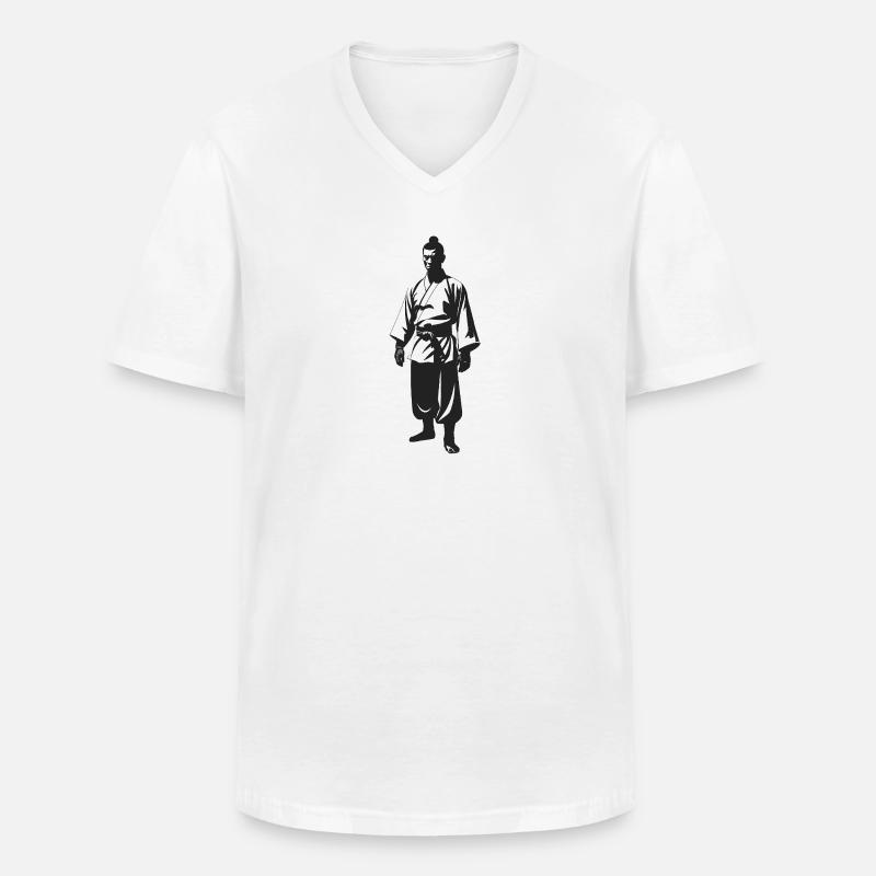 Shaolin Mönch - Cooles Silhouetten-Logo - Männer-T-Shirt mit V-Ausschnitt - Weiß