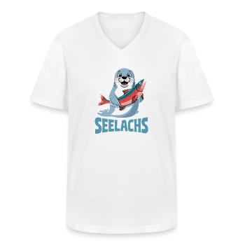  Seelachs Lustiges Seehund Mit Lachs Wortspiel Für - Männer-T-Shirt mit V-Ausschnitt - Weiß - Vorne - AI Model Male 185 light (185cm)