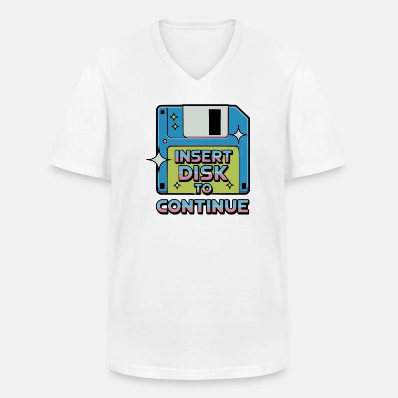 Y2K Retro – Insert Disk to Continue - Männer-T-Shirt mit V-Ausschnitt - Weiß