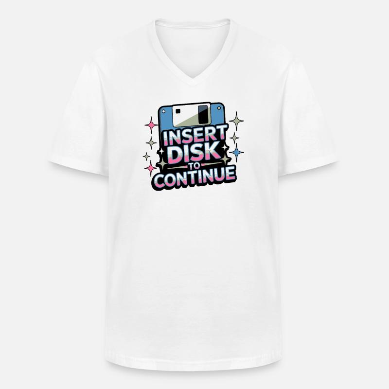 Y2K Retro – Insert Disk to Continue - Männer-T-Shirt mit V-Ausschnitt - Weiß