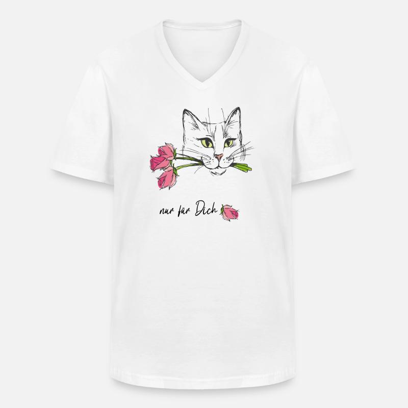 Gatto con le rose - Maglietta da uomo classica con scollo a V - bianco